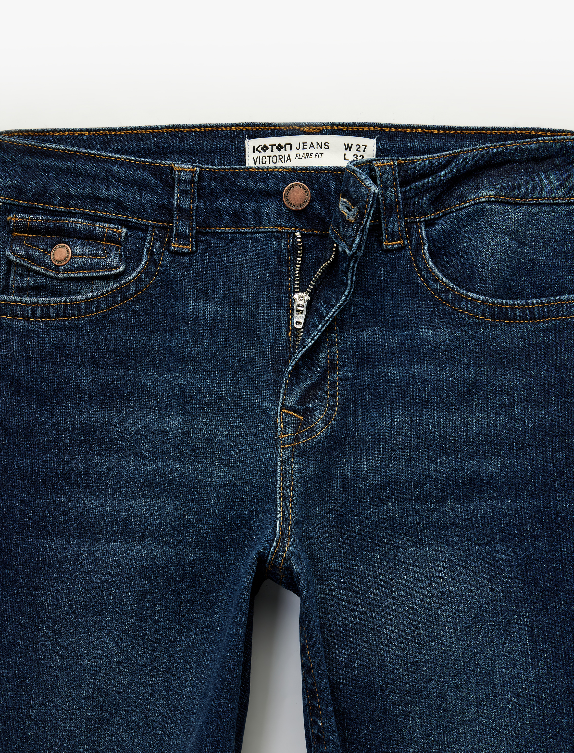   Düğmeli Cepli Slim Fit Düşük Bel İspanyol Paça Jean Pantolon - Flare Jeans