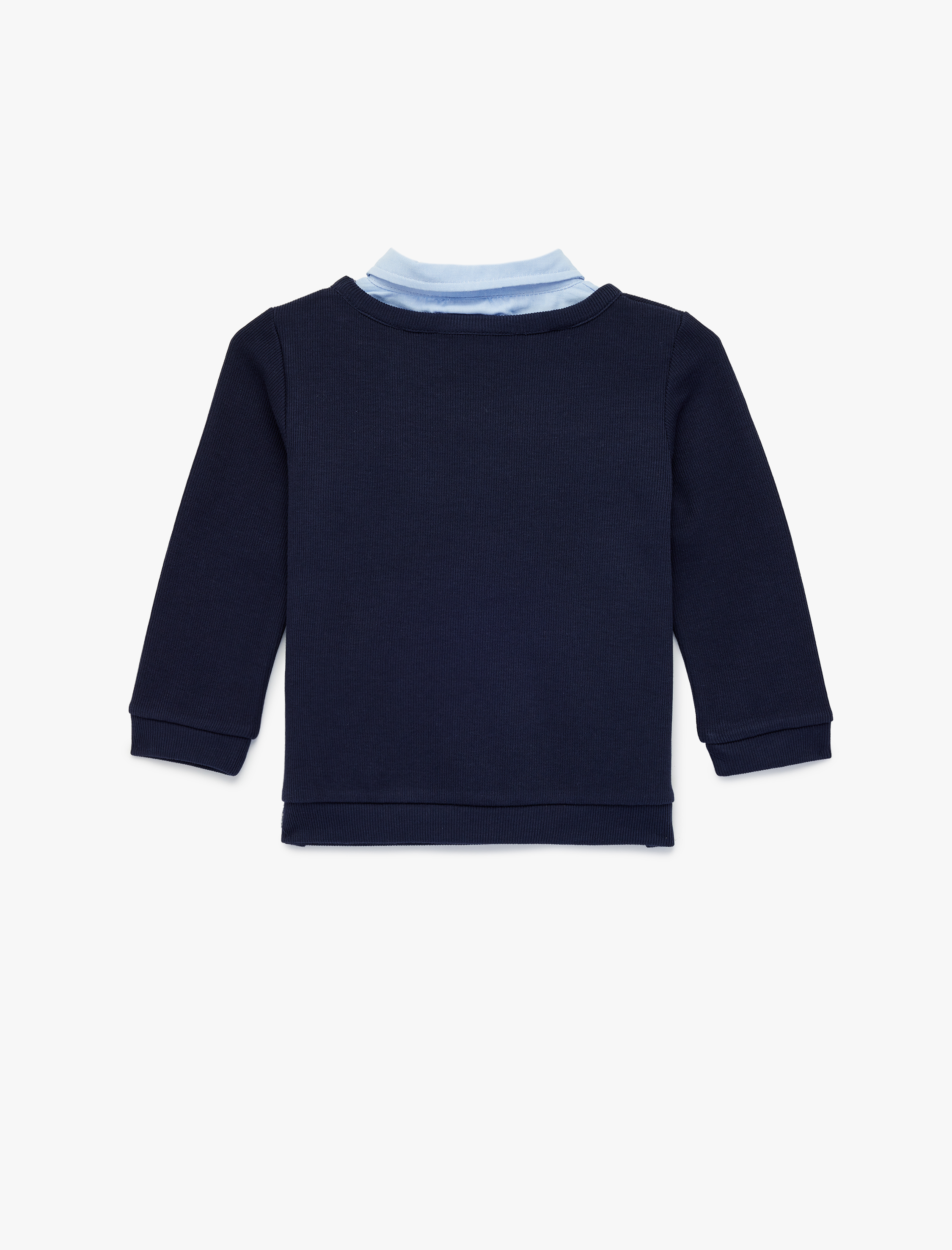  Erkek Bebek Pamuklu Nakışlı Uzun Kollu Gömlek Yaka Detaylı Yılbaşı Temalı Sweatshirt