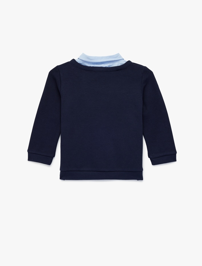 Erkek Bebek Pamuklu Nakışlı Uzun Kollu Gömlek Yaka Detaylı Yılbaşı Temalı Sweatshirt