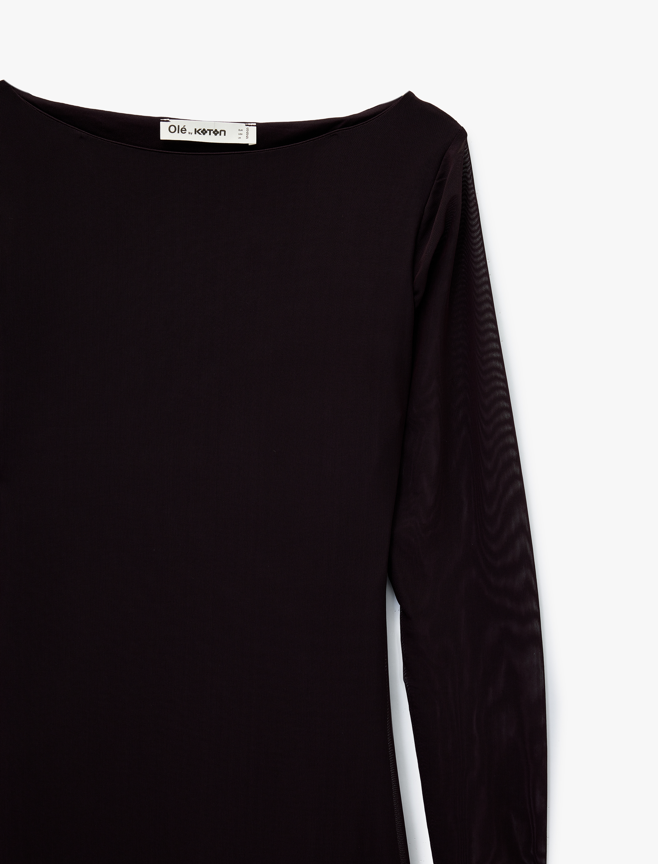   Uzun Kollu Bisiklet Yaka Volanlı Midi Elbise