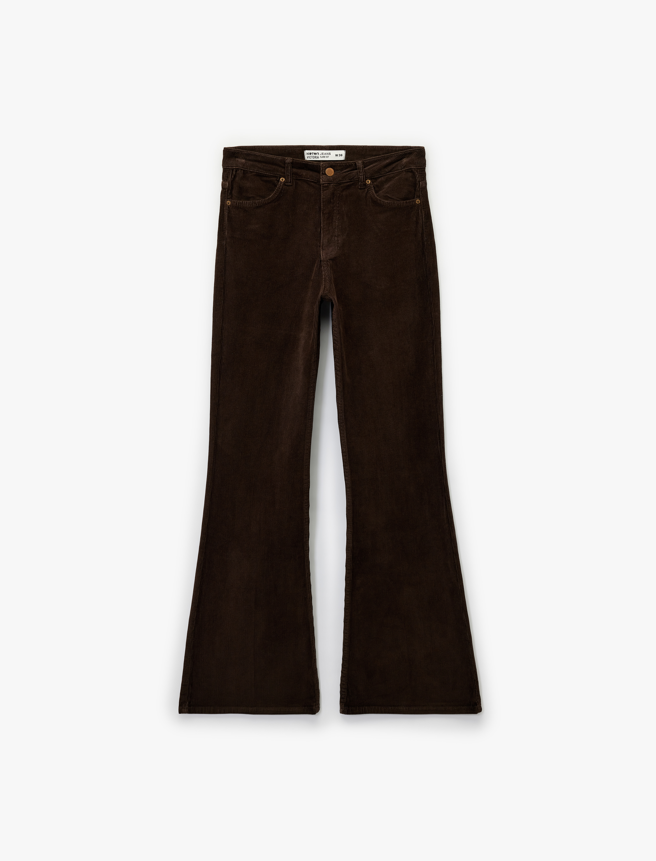   Dar Kesim Düğmeli Cepli İspanyol Paça Kadife Pantolon - Flare Jeans