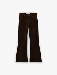 Dar Kesim Düğmeli Cepli İspanyol Paça Kadife Pantolon - Flare Jeans