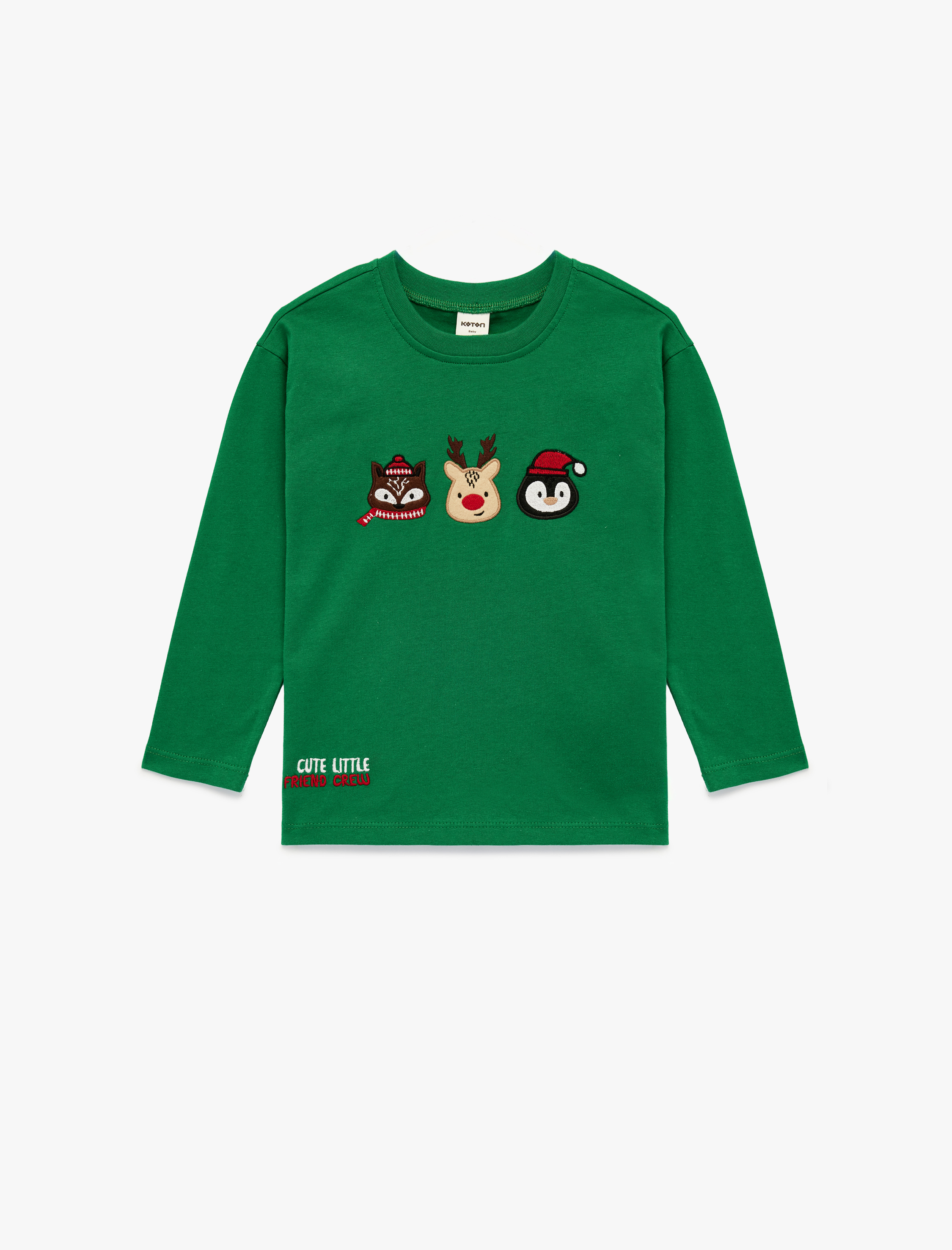  Erkek Bebek Pamuklu Uzun Kollu Bisiklet Yaka Yılbaşı Baskılı Tişört