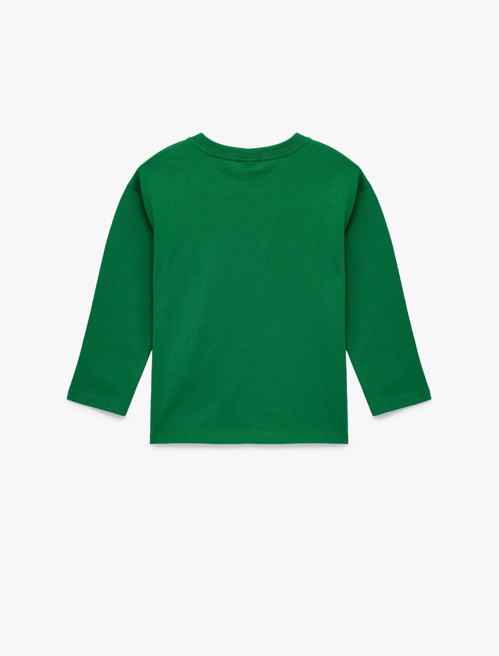 Erkek Bebek Pamuklu Uzun Kollu Bisiklet Yaka Yılbaşı Baskılı Tişört