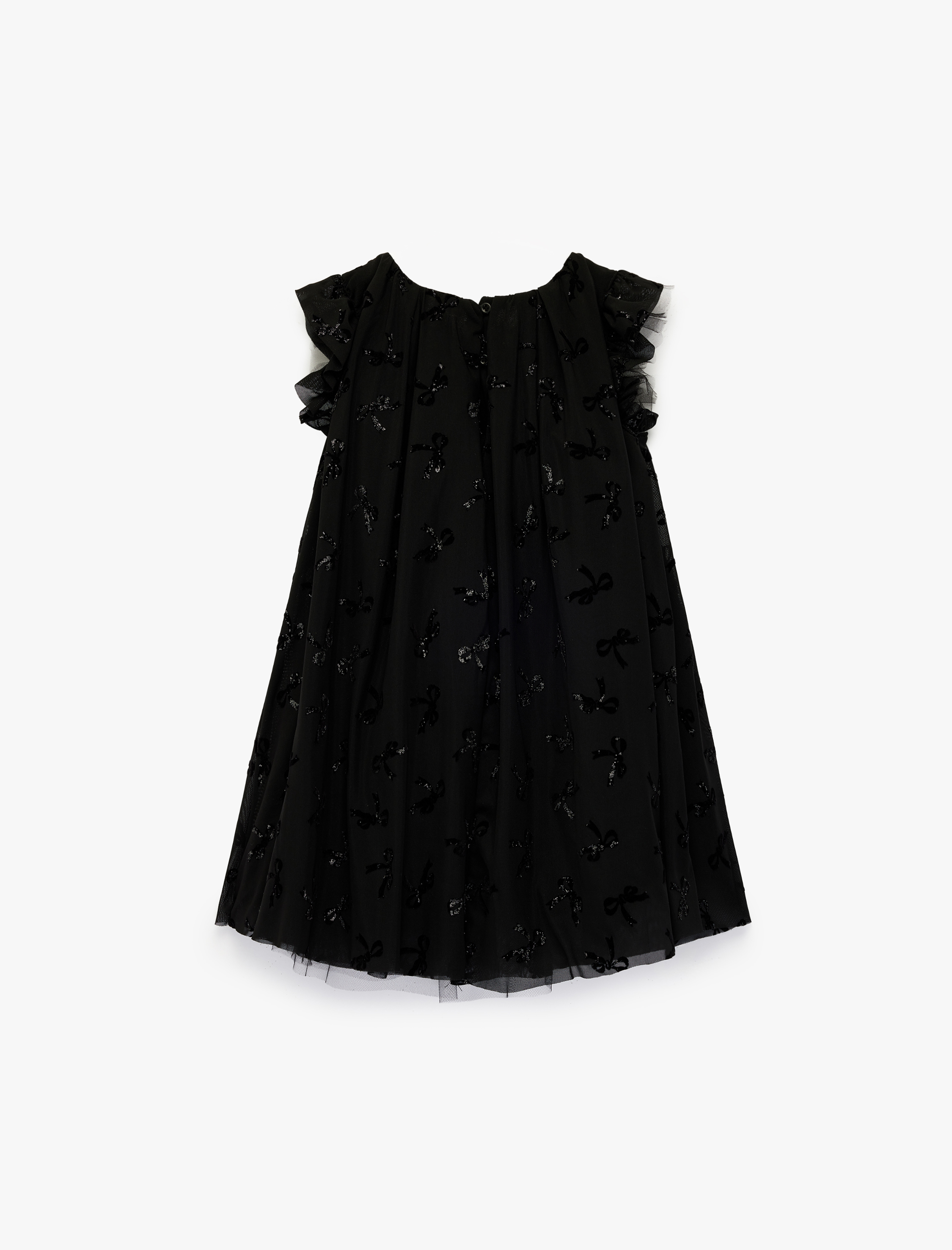  Kız Bebek Fırfırlı Fiyonk Detaylı Bisiklet Yaka Tüllü Elbise