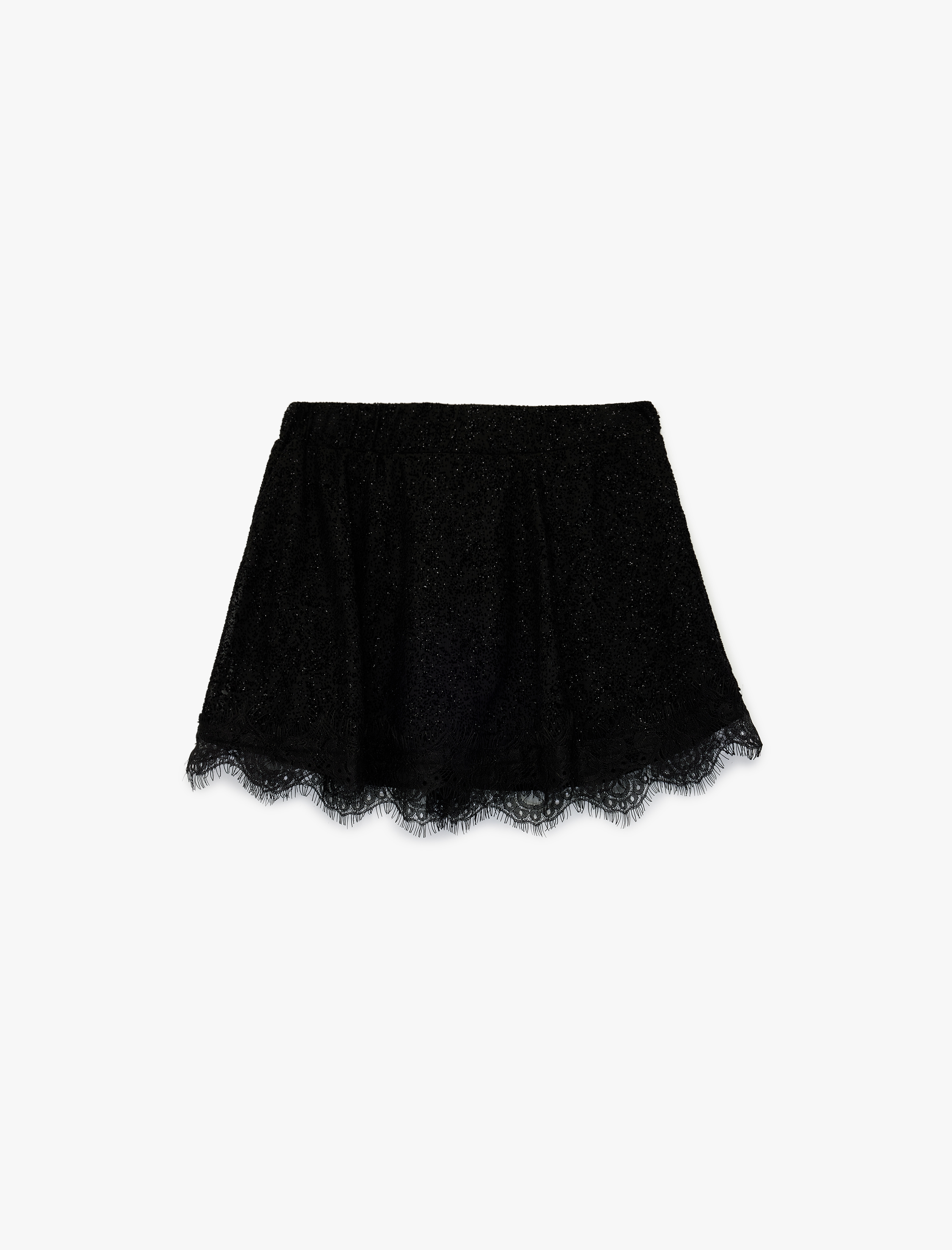  Kız Çocuk Dantel Detaylı Beli Lastikli Sim Detaylı Mini Etek