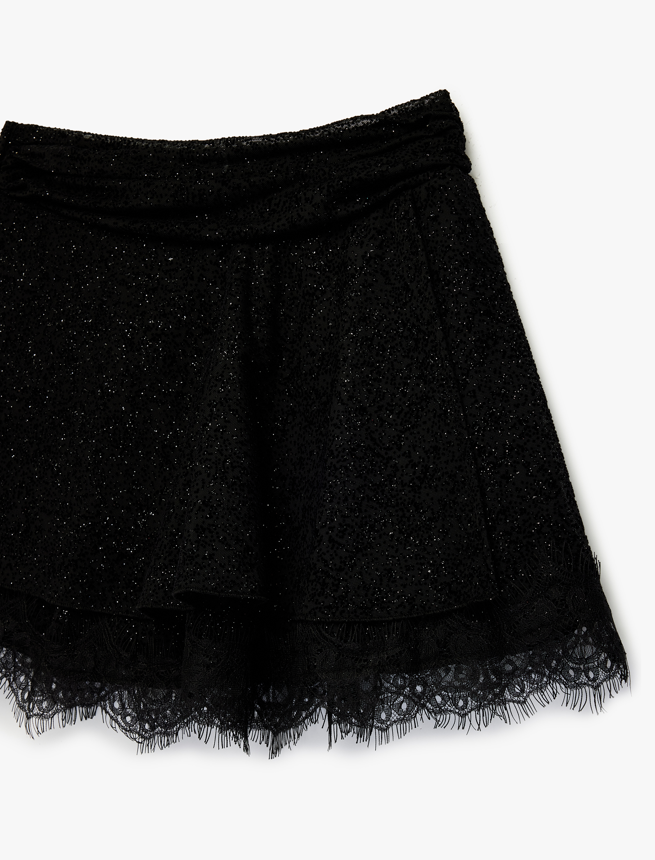  Kız Çocuk Dantel Detaylı Beli Lastikli Sim Detaylı Mini Etek