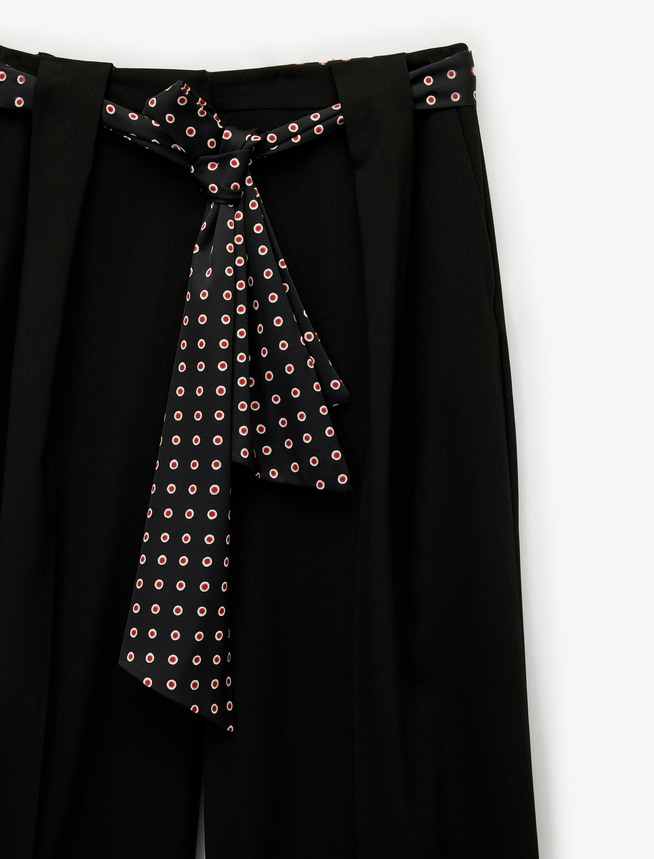   Cepli Desenli Kuşak Detaylı Düz Geniş Paça Palazzo Pantolon