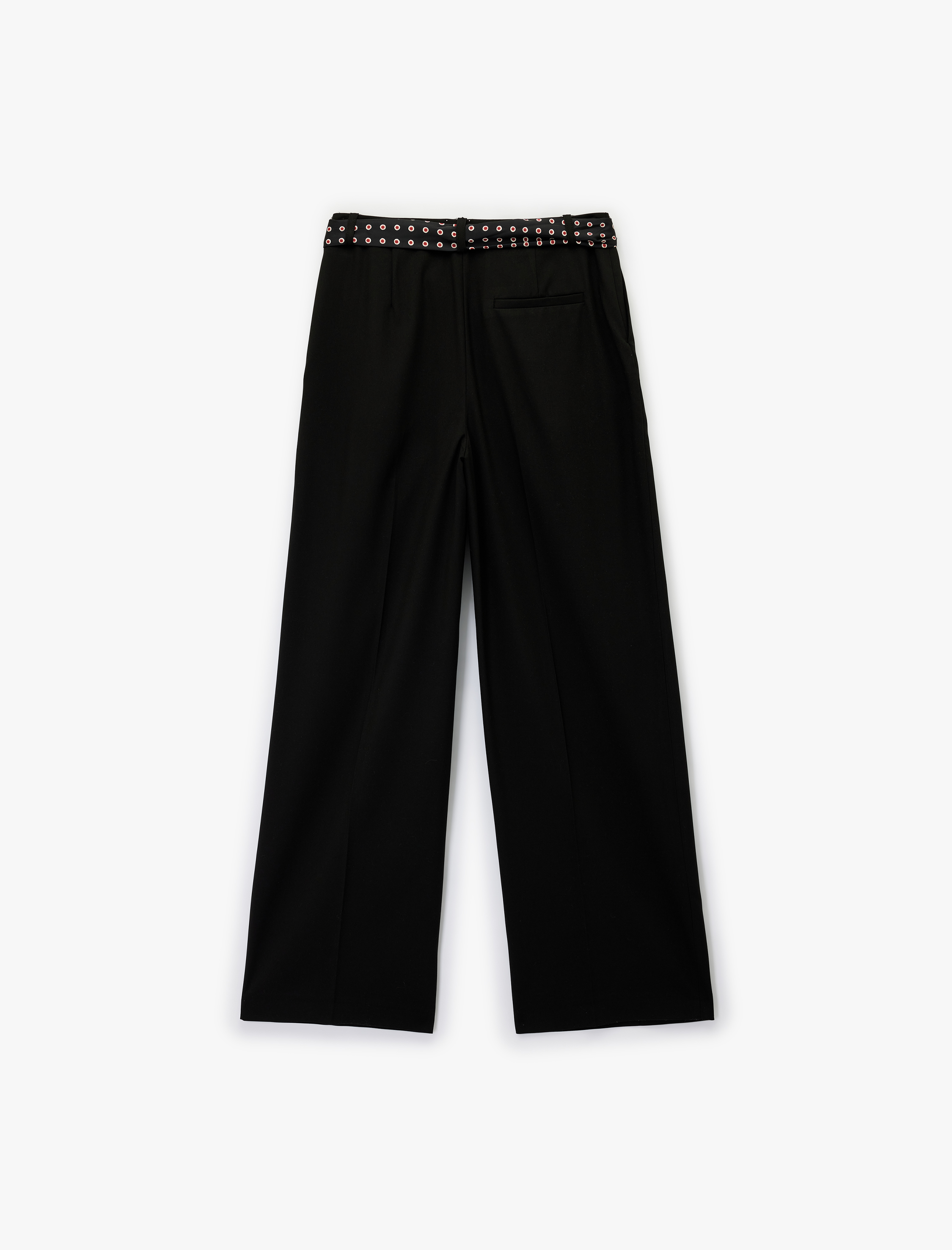   Cepli Desenli Kuşak Detaylı Düz Geniş Paça Palazzo Pantolon