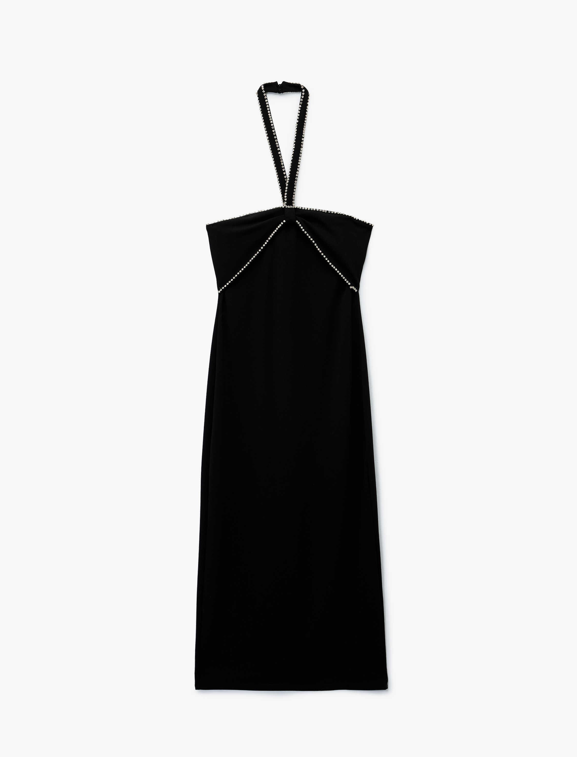   Boyundan Bağlamalı Midi Boy Taşlı Kadife Elbise