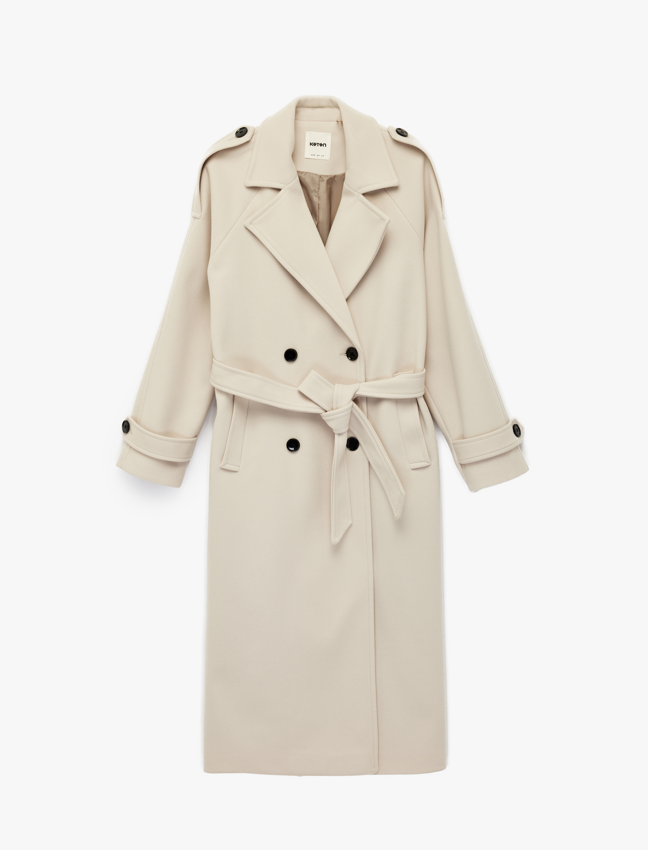   Trenç Kaban Kaşe Kruvaze Düğmeli Kemerli Cepli Uzun Kollu