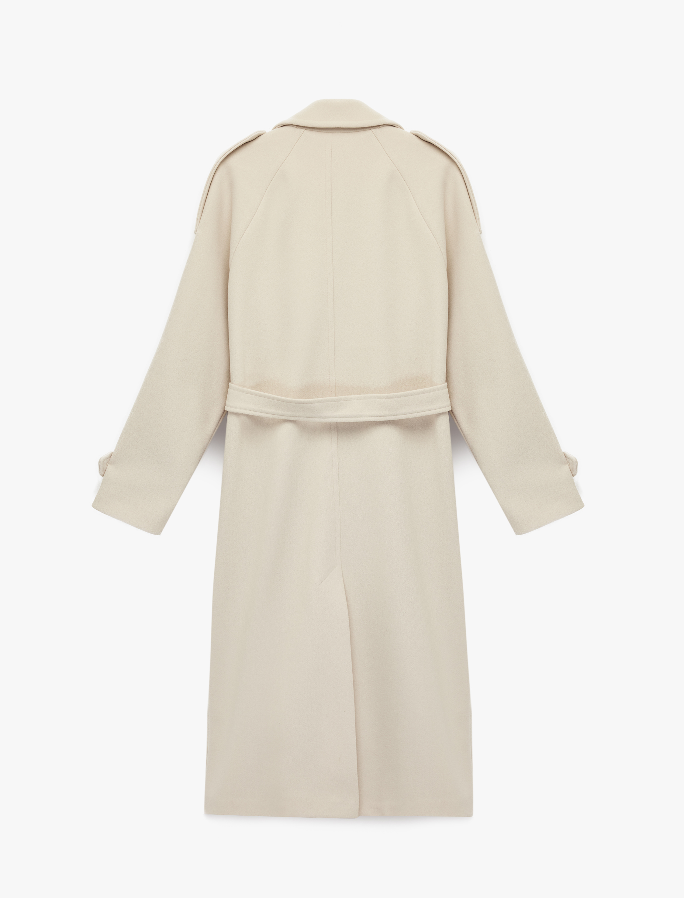   Trenç Kaban Kaşe Kruvaze Düğmeli Kemerli Cepli Uzun Kollu