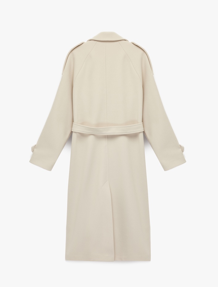  Trenç Kaban Kaşe Kruvaze Düğmeli Kemerli Cepli Uzun Kollu