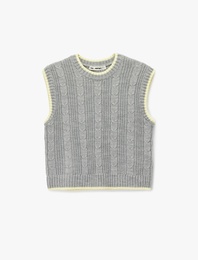 Kolsuz Biyeli Bisiklet Yaka Saç Örgüsü Dokulu Süveter