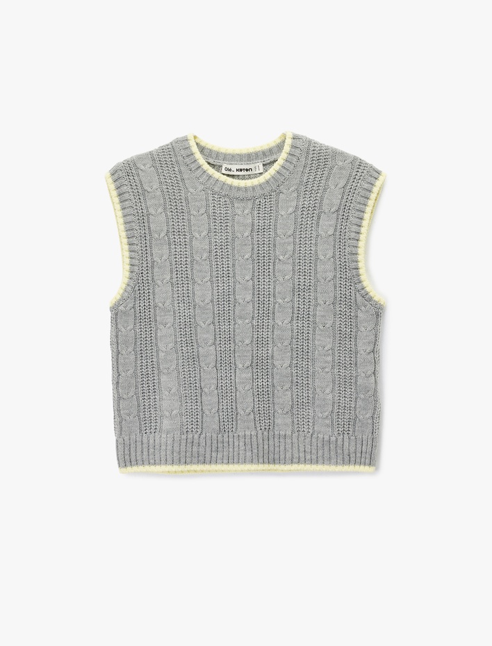  Kolsuz Biyeli Bisiklet Yaka Saç Örgüsü Dokulu Süveter