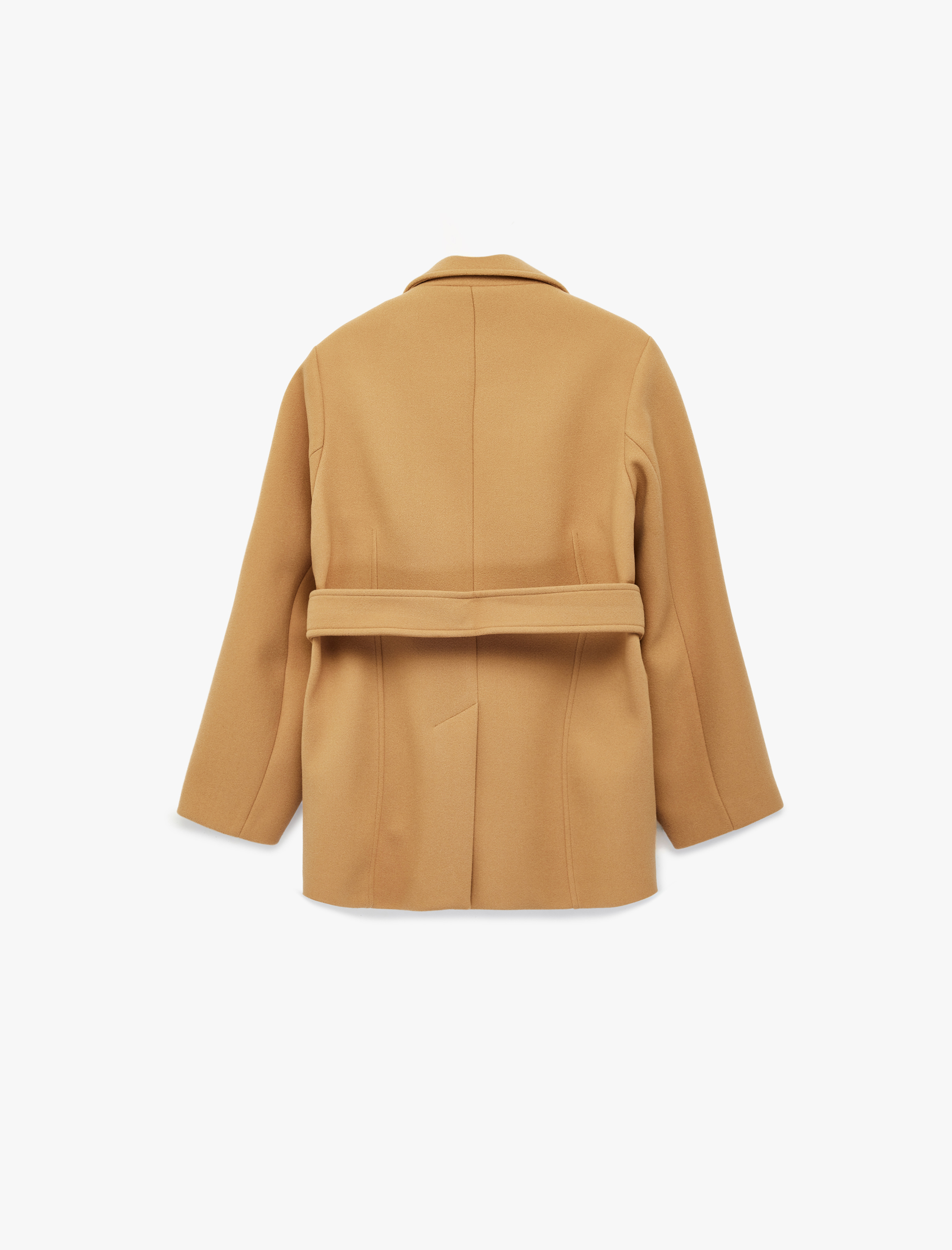   Kısa Kaban Kaşe Kemerli Cepli Kruvaze Uzun Kollu