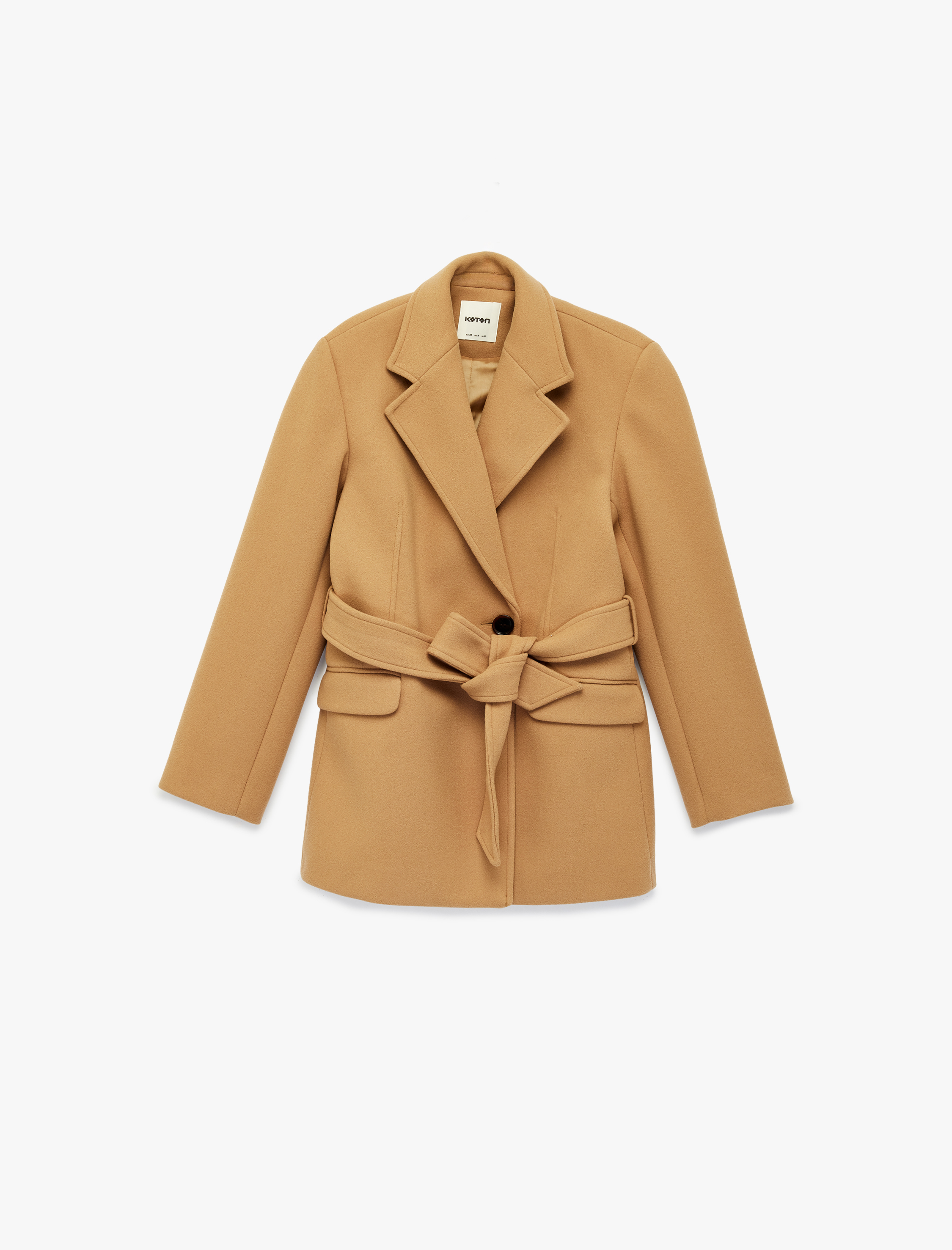   Kısa Kaban Kaşe Kemerli Cepli Kruvaze Uzun Kollu