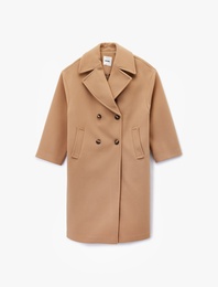 Cepli Uzun Kollu Düğmeli Kruvaze Uzun Kaşe Kaban