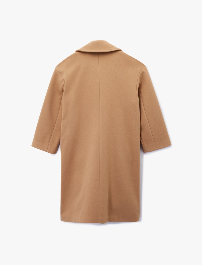  Cepli Uzun Kollu Düğmeli Kruvaze Uzun Kaşe Kaban