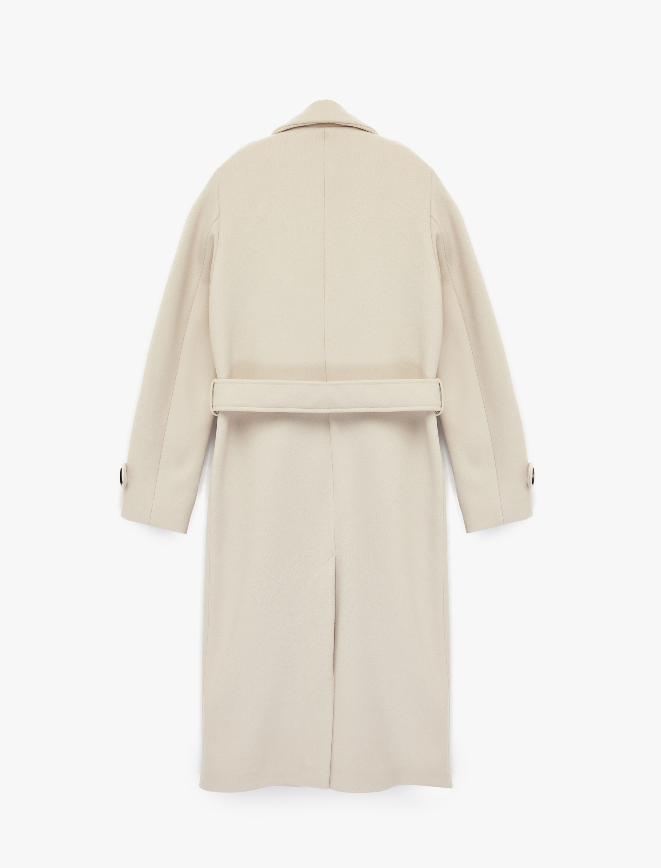   Uzun Kollu Cepli Düğmeli Kemerli Uzun Kruvaze Kaşe Kaban