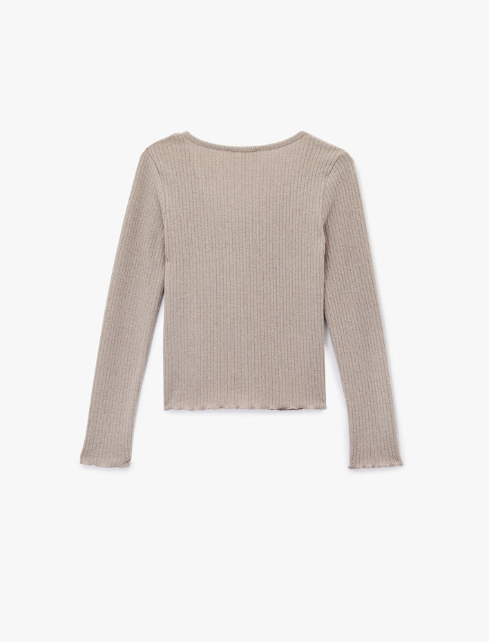  V Yaka Uzun Kollu Düğmeli Triko Pijama Üstü