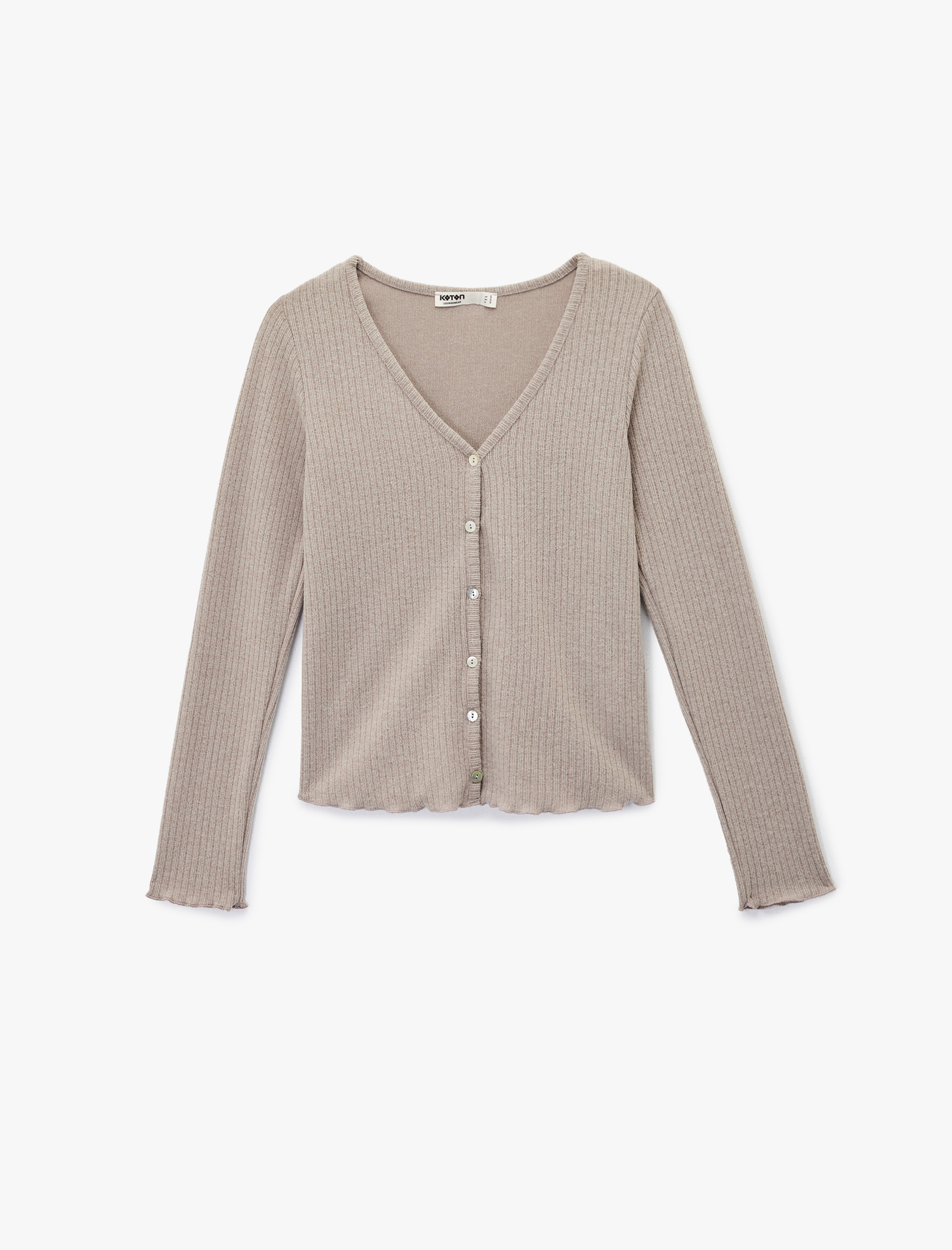   V Yaka Uzun Kollu Düğmeli Triko Pijama Üstü