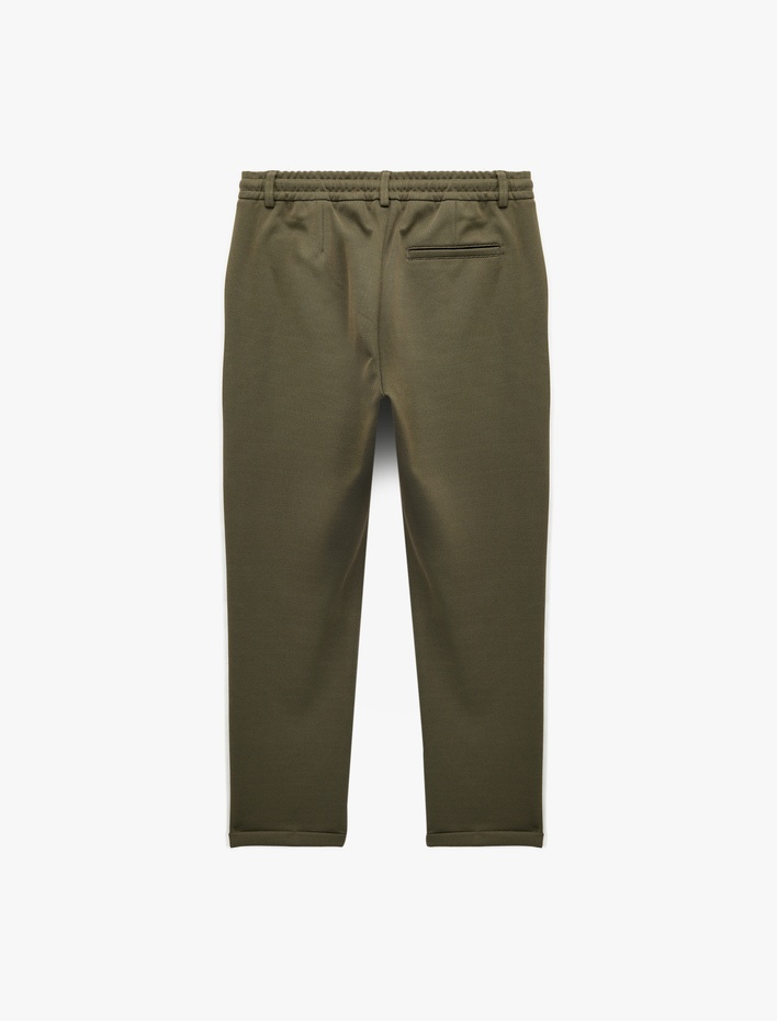  Beli Bağcıklı Düğmeli Pike Kumaş Cep Detaylı Duble Paça Slim Fit Pantolon