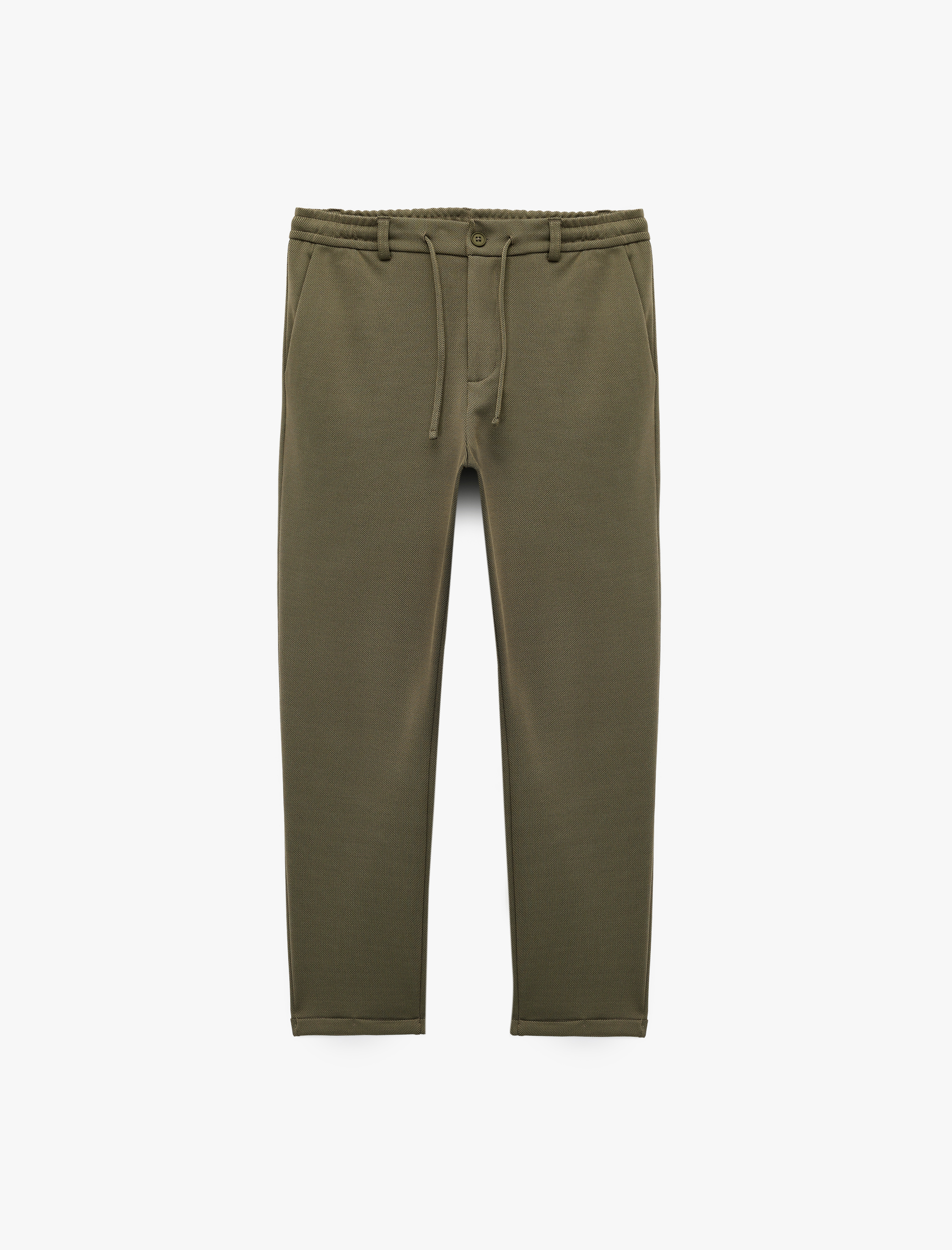   Beli Bağcıklı Düğmeli Pike Kumaş Cep Detaylı Duble Paça Slim Fit Pantolon