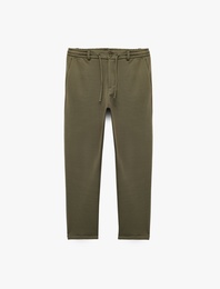 Beli Bağcıklı Düğmeli Pike Kumaş Cep Detaylı Duble Paça Slim Fit Pantolon