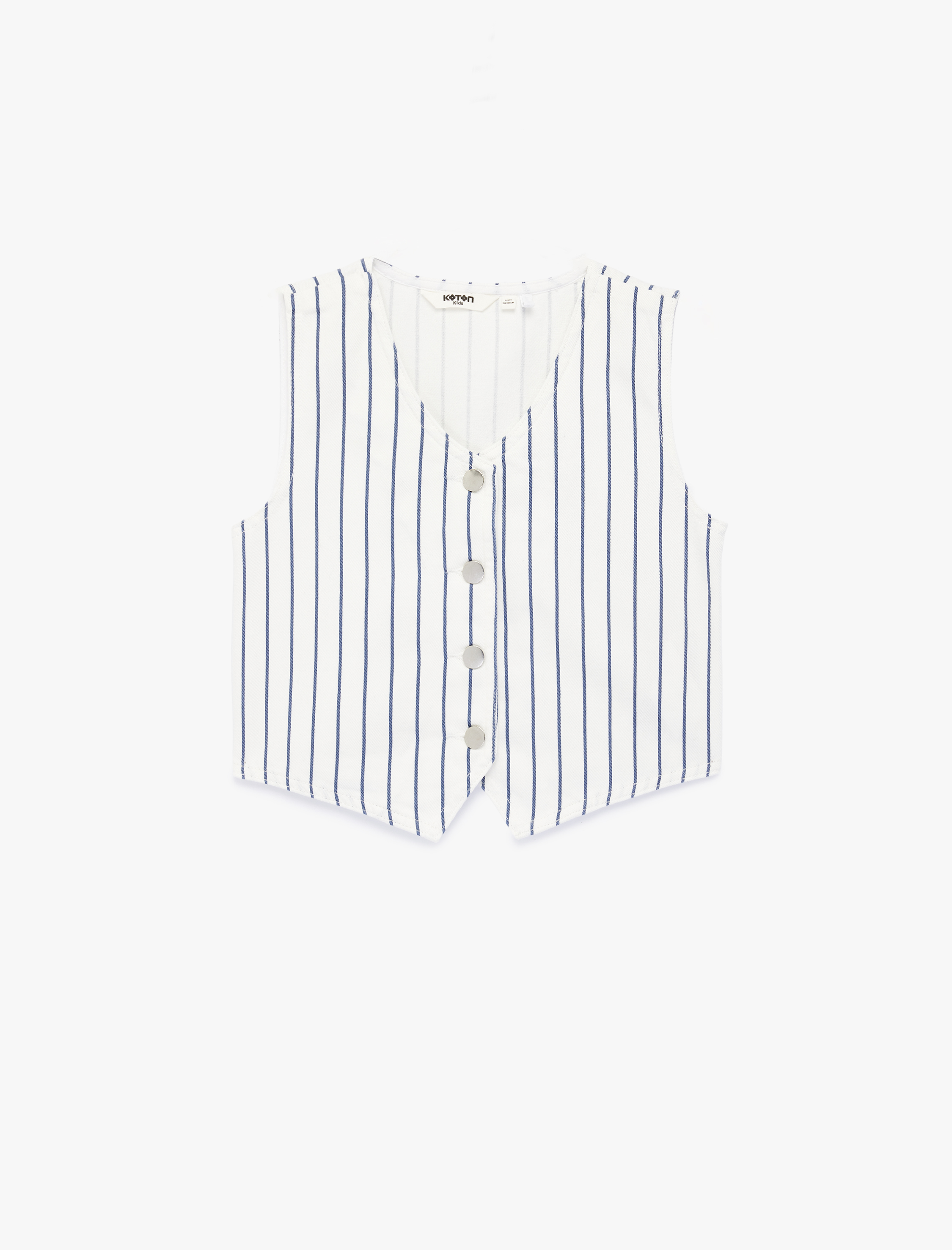  Kız Çocuk Pamuklu Kolsuz V Yaka Çizgili Denim Yelek