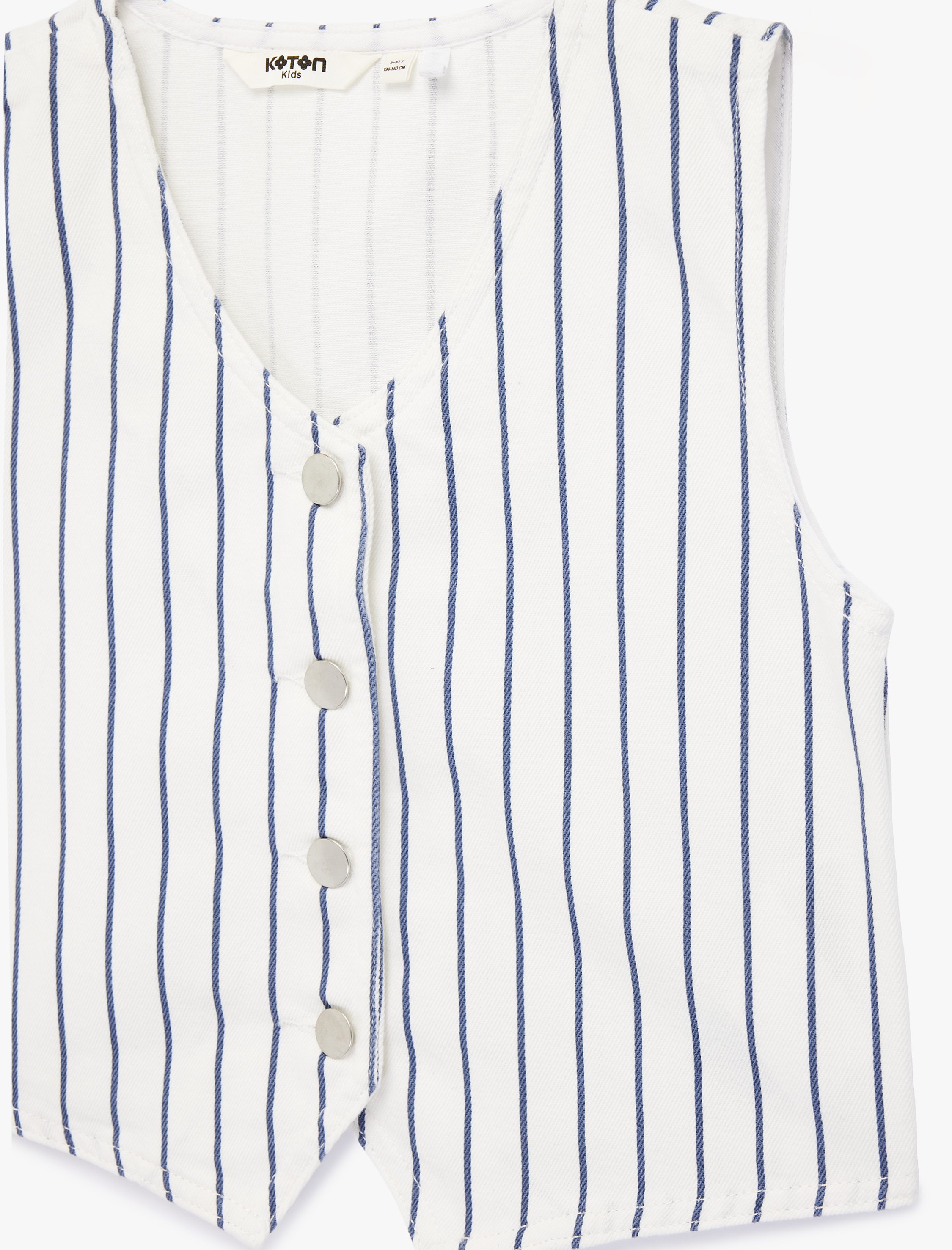  Kız Çocuk Pamuklu Kolsuz V Yaka Çizgili Denim Yelek