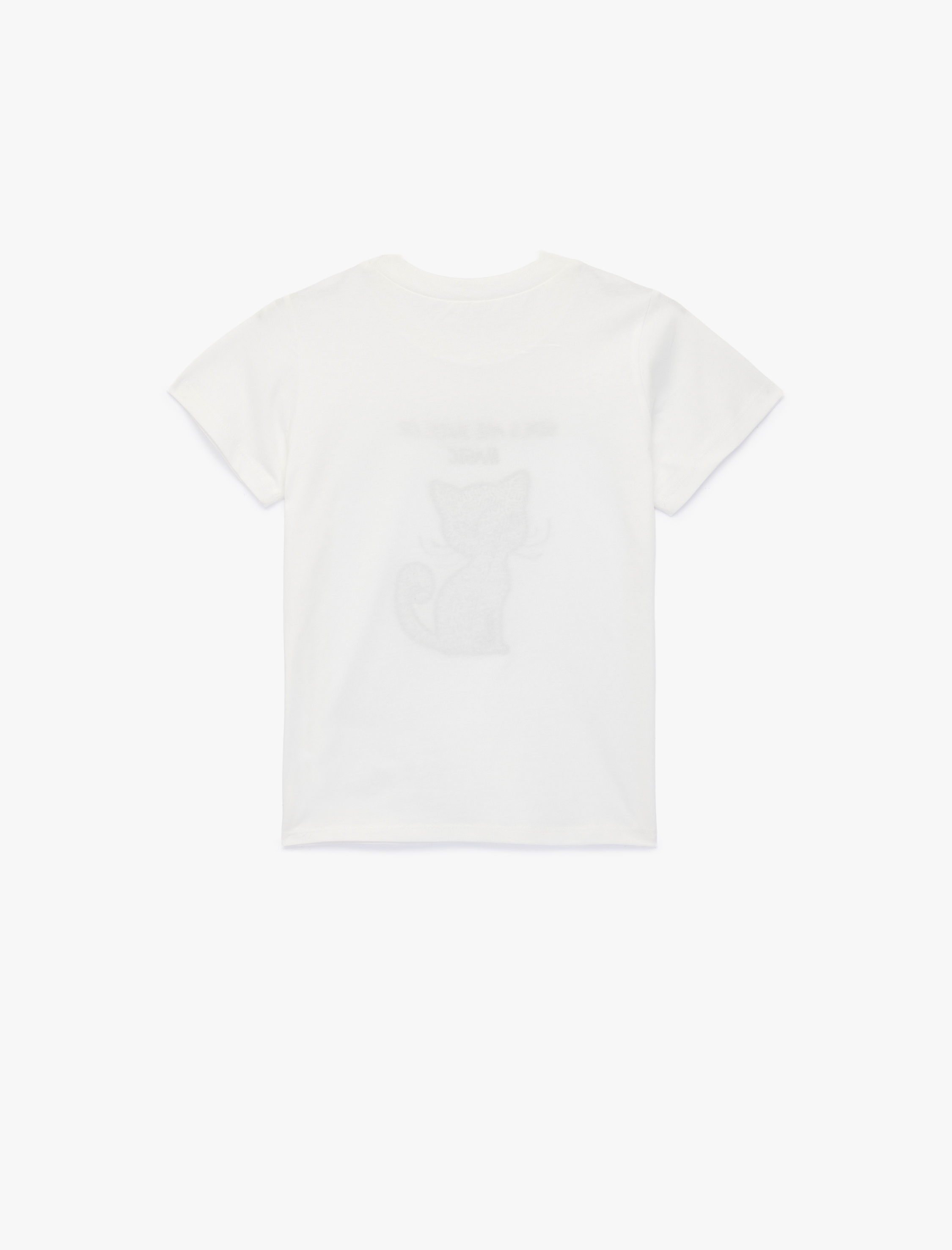  Kız Çocuk Pamuklu Kısa Kollu Bisiklet Yaka Kedi Baskılı Pullu Payetli Tişört