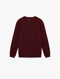 Regular Fit Uzun Kollu Dokulu Bisiklet Yaka Sweatshirt