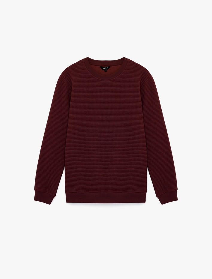  Regular Fit Uzun Kollu Dokulu Bisiklet Yaka Sweatshirt