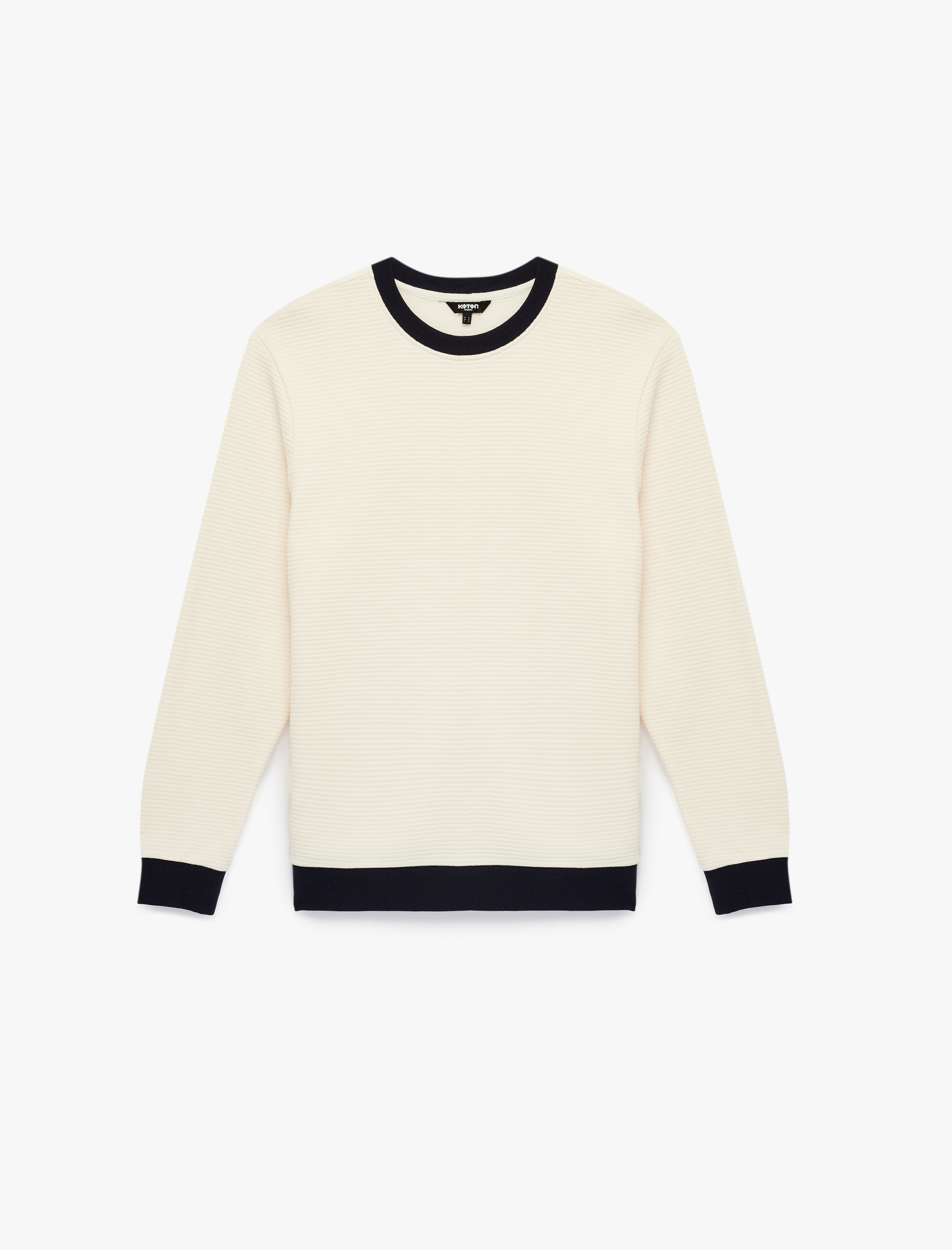   Uzun Kollu Pamuklu Renk Kontrastlı Bisiklet Yaka Sweatshirt