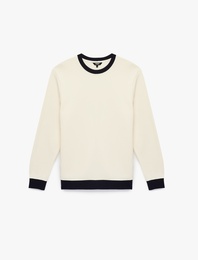 Uzun Kollu Pamuklu Renk Kontrastlı Bisiklet Yaka Sweatshirt