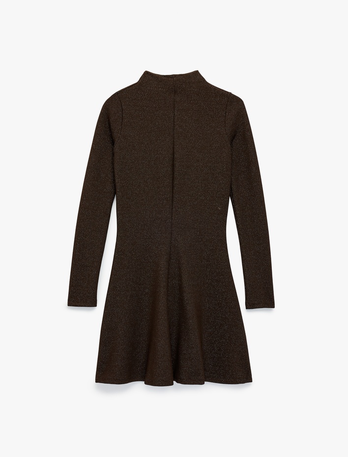  Koton X Şahika Ercüment - Uzun Kollu Dik Yaka Volümlü Parıltılı Mini Elbise