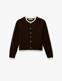 Bisiklet Yaka Düğmeli Biyeli Triko Hırka