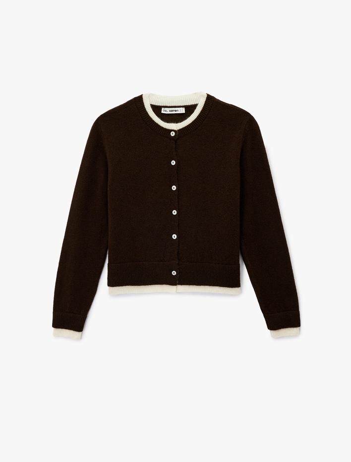  Bisiklet Yaka Düğmeli Biyeli Triko Hırka