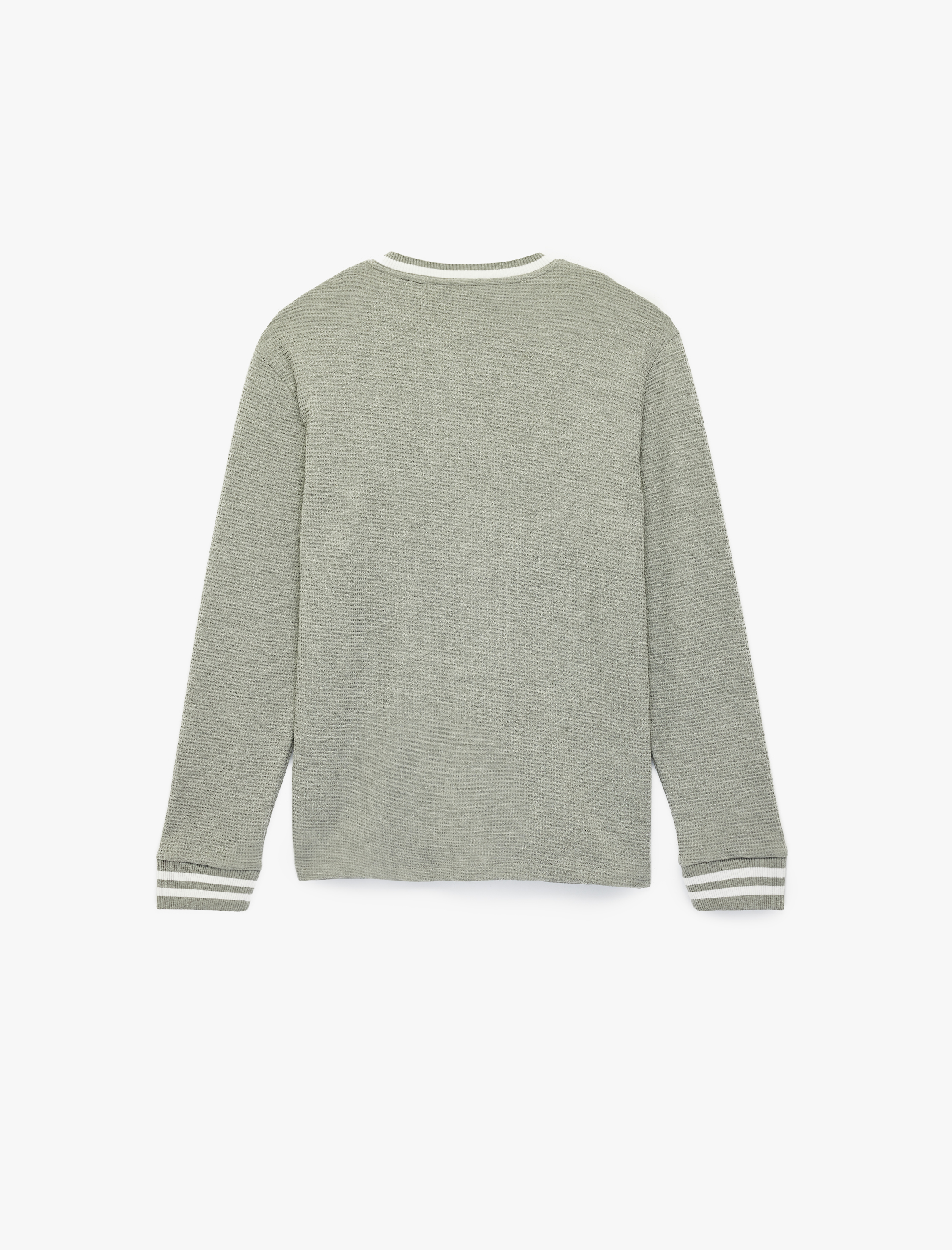   Regular Fit Çizgi Detaylı Nakışlı Dokulu V Yaka Sweatshirt