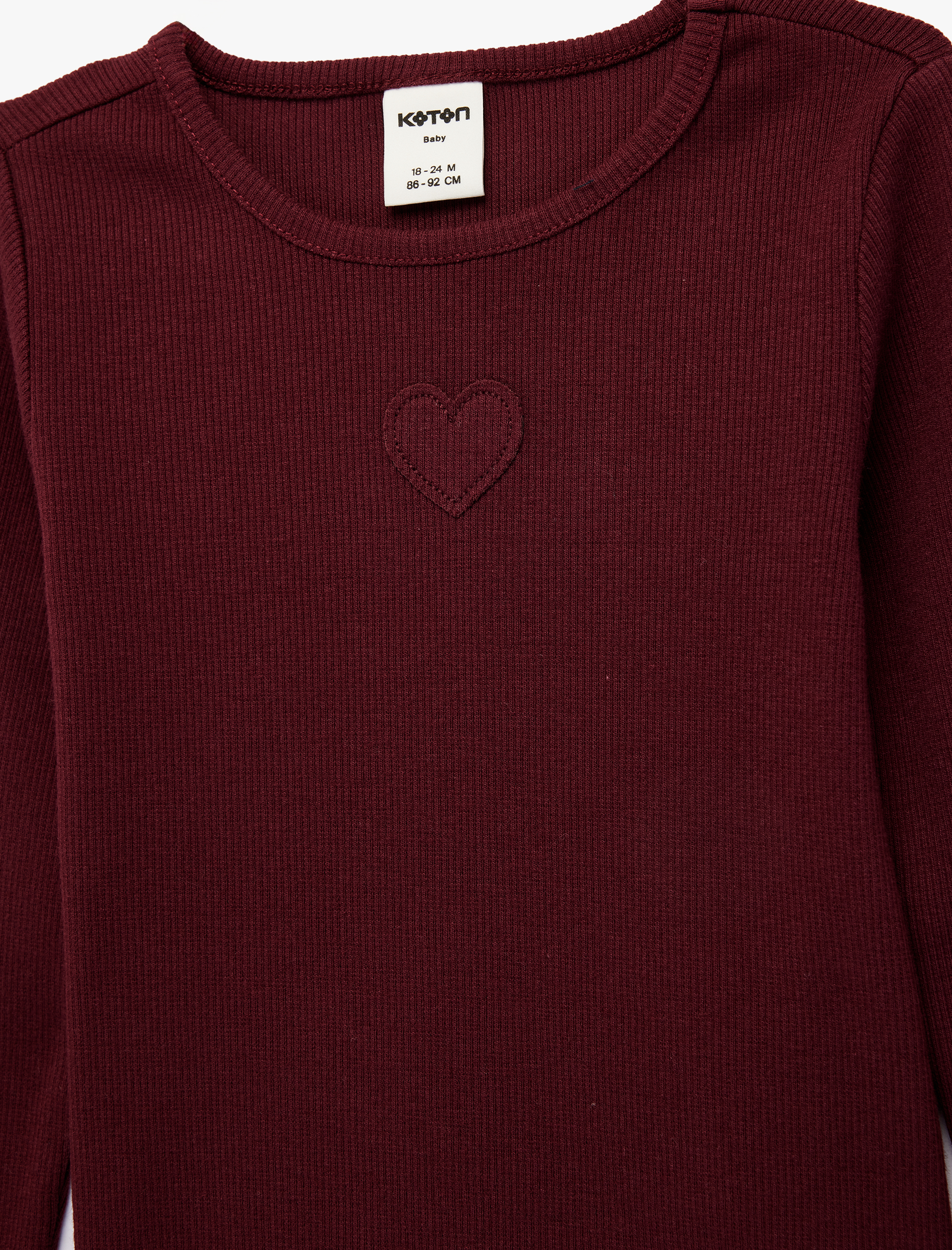  Kız Bebek Kalp Detaylı Uzun Kollu Bisiklet Yaka Pamuklu Tişört