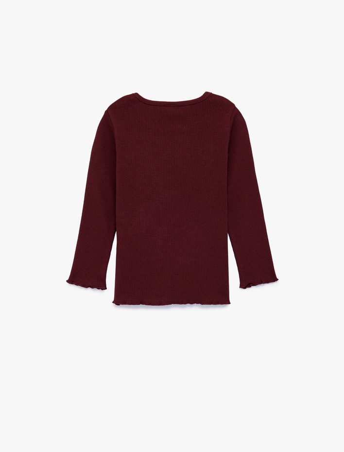 Kız Bebek Kalp Detaylı Uzun Kollu Bisiklet Yaka Pamuklu Tişört