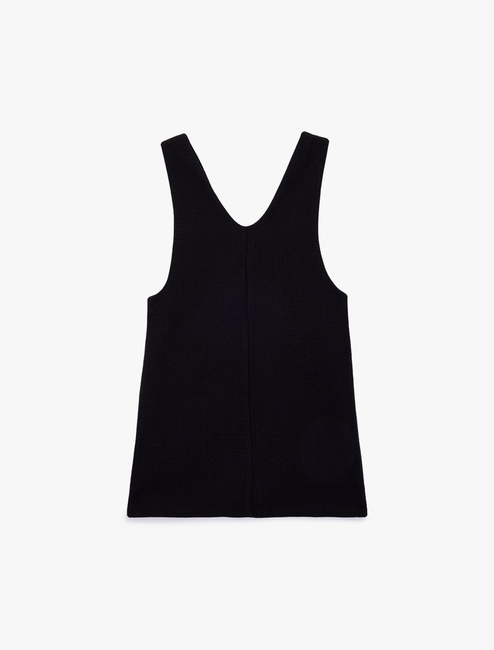 Kız Çocuk V Yaka Kolsuz Cep Detaylı Tüvit Jile Elbise