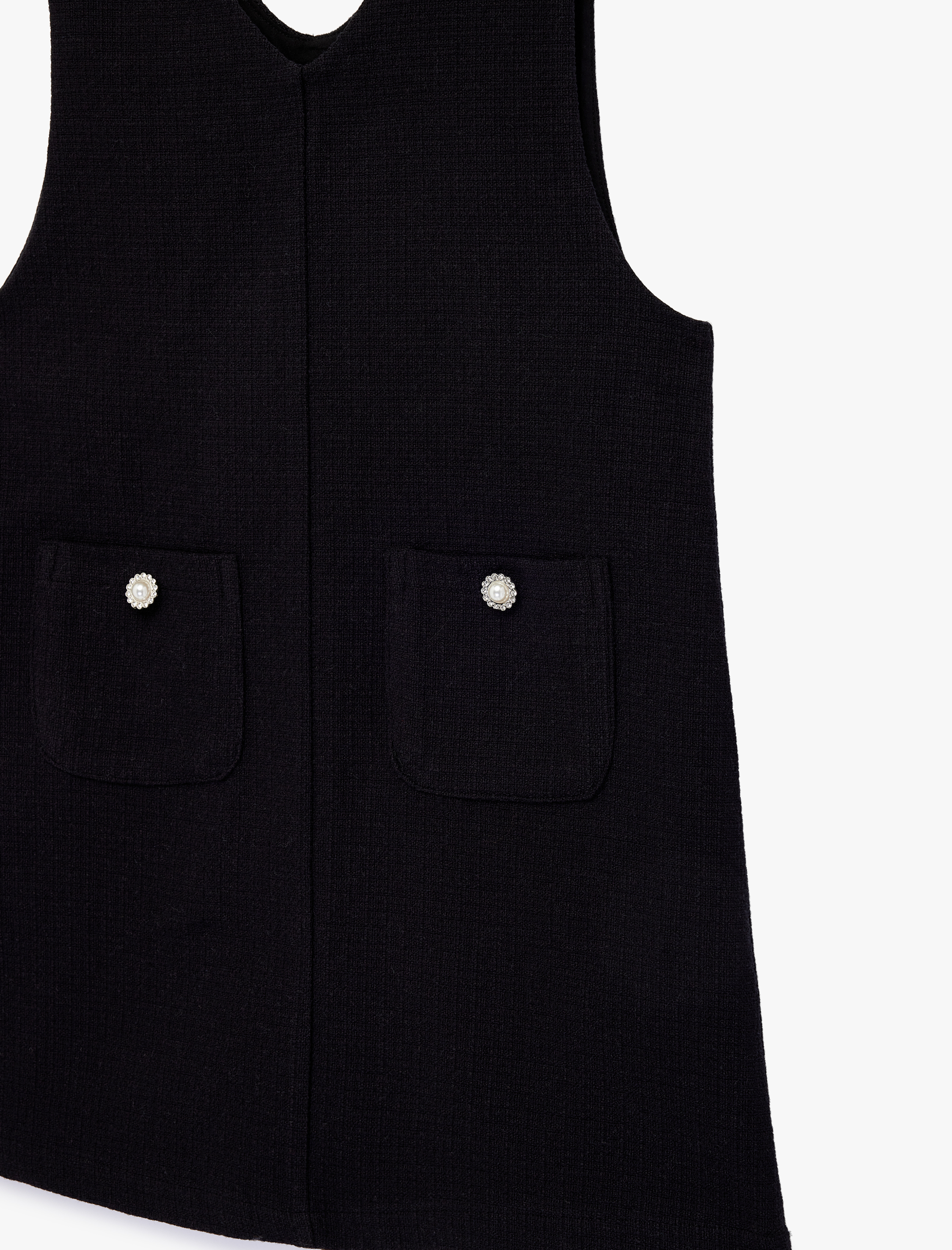  Kız Çocuk V Yaka Kolsuz Cep Detaylı Tüvit Jile Elbise