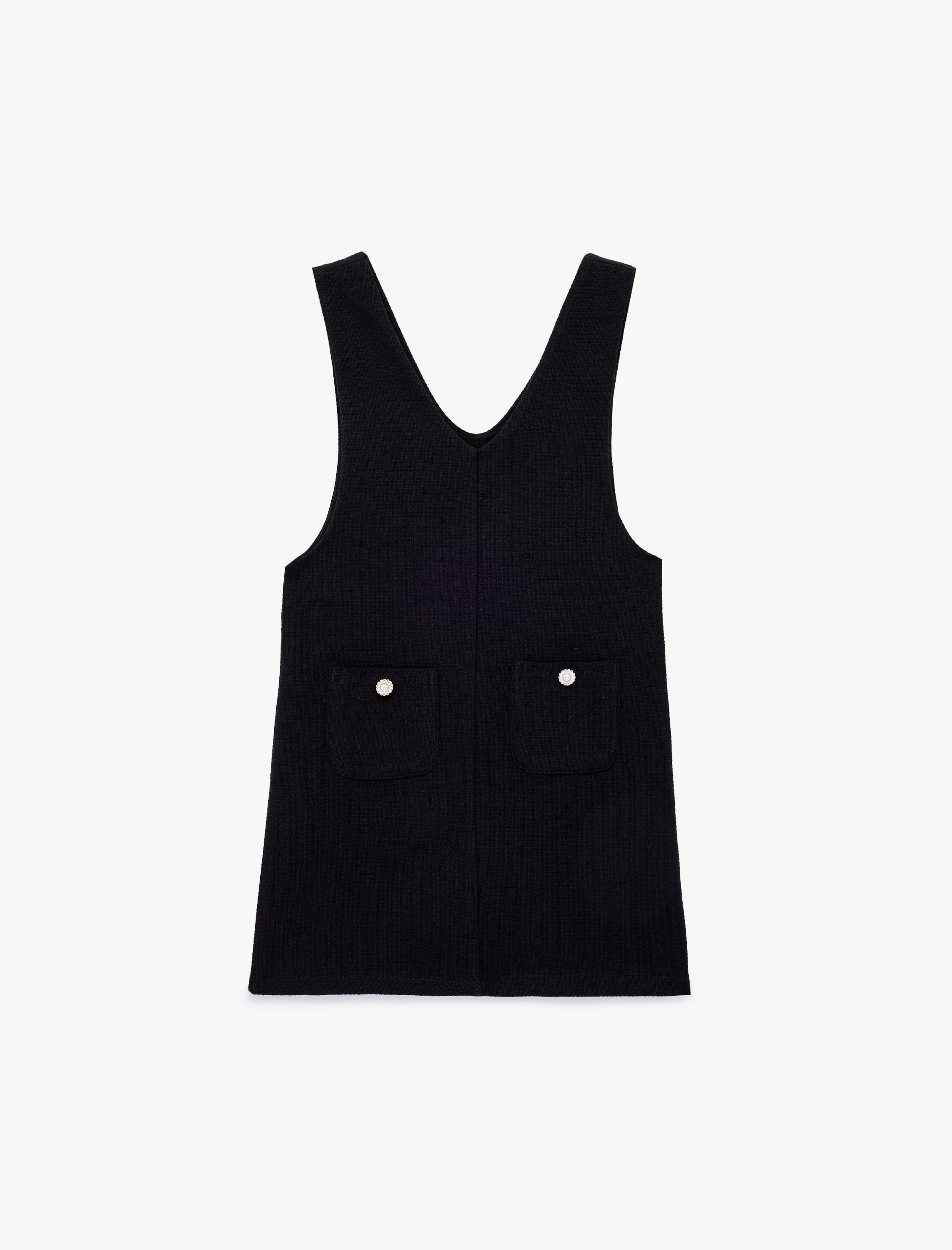  Kız Çocuk V Yaka Kolsuz Cep Detaylı Tüvit Jile Elbise