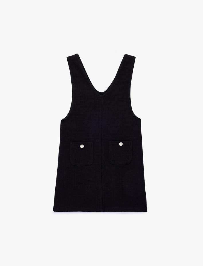 Kız Çocuk V Yaka Kolsuz Cep Detaylı Tüvit Jile Elbise