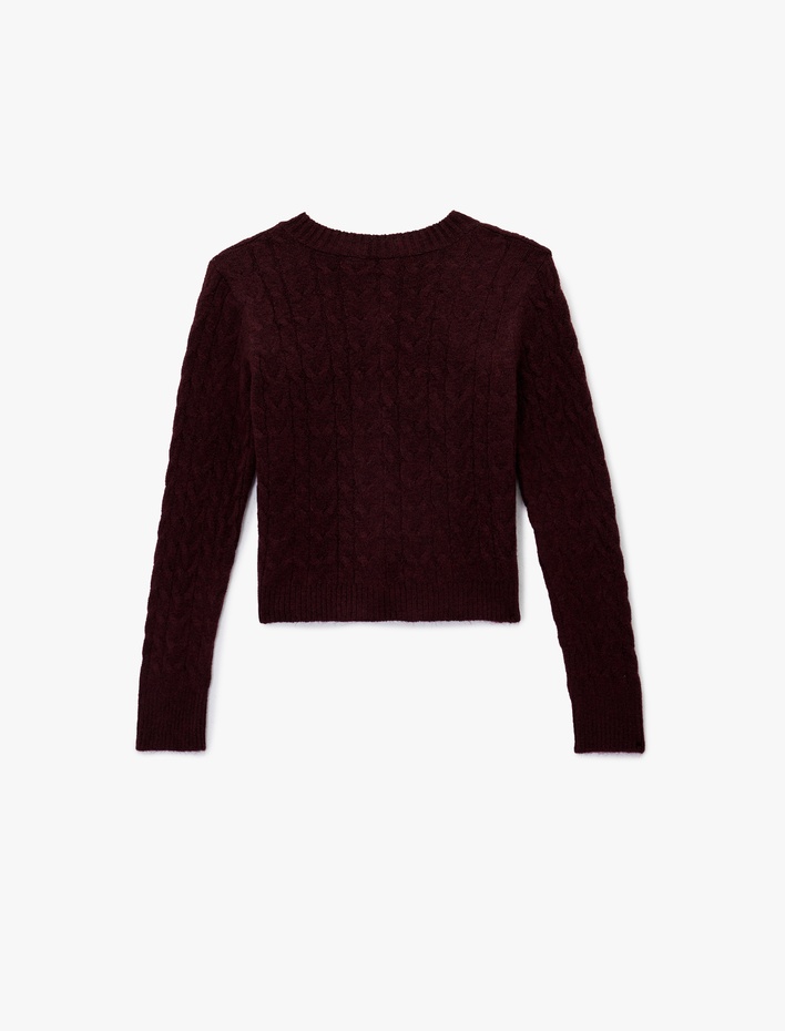  Bisiklet Yaka Düğmeli Saç Örgü Dokulu Triko Hırka