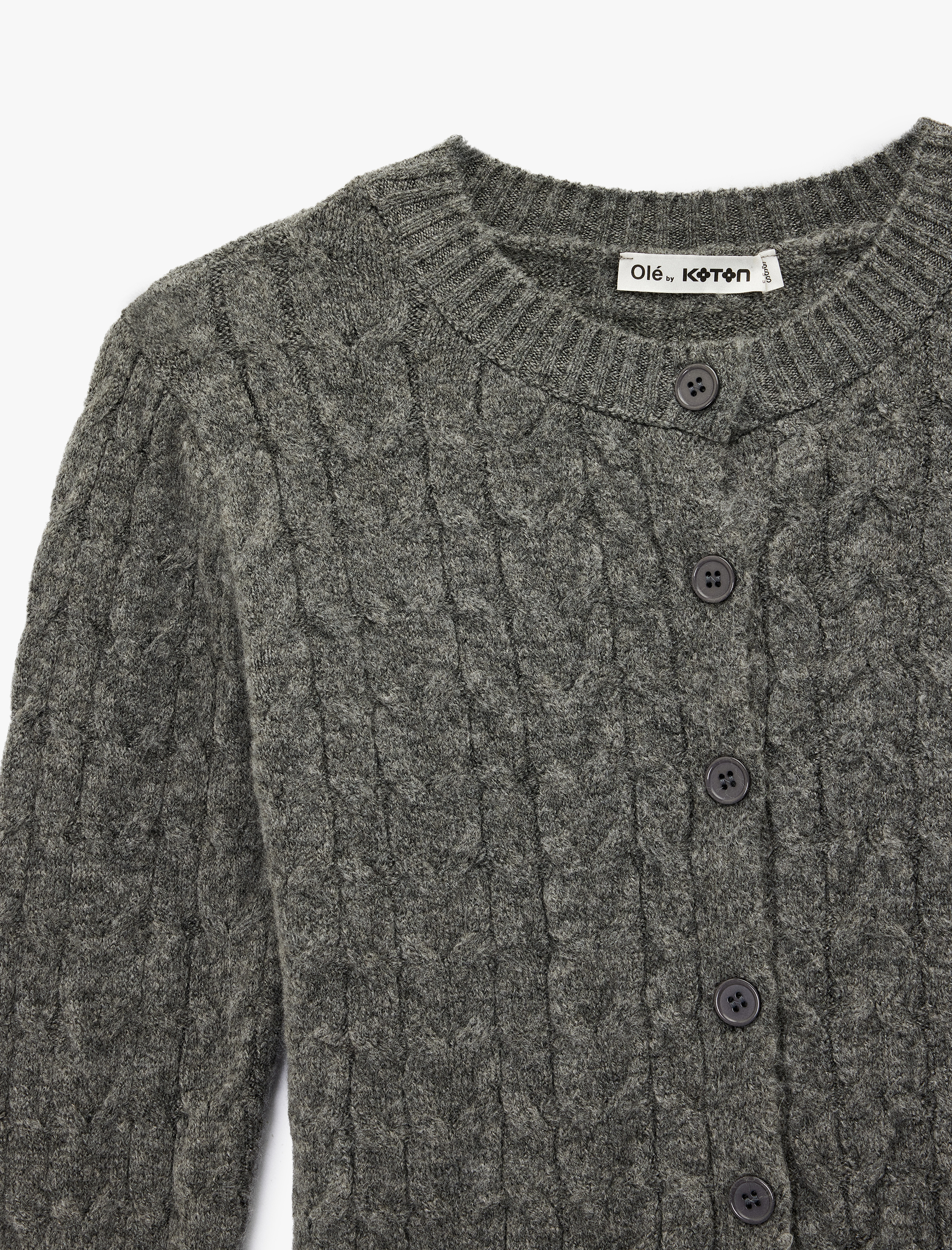   Bisiklet Yaka Düğmeli Saç Örgü Dokulu Triko Hırka