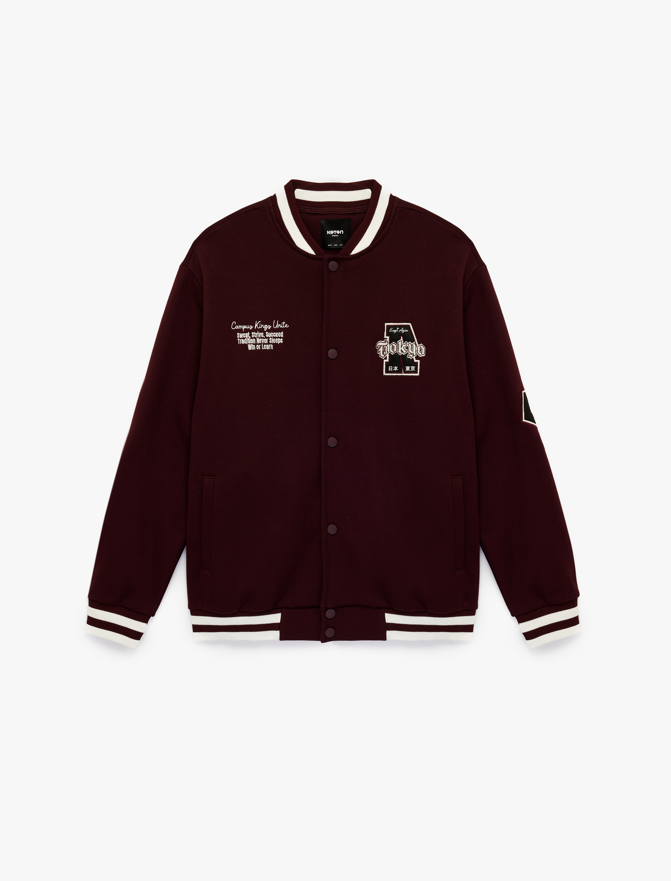   İşlemeli Çizgi Detaylı Çıtçıt Düğmeli Cepli Bomber Ceket