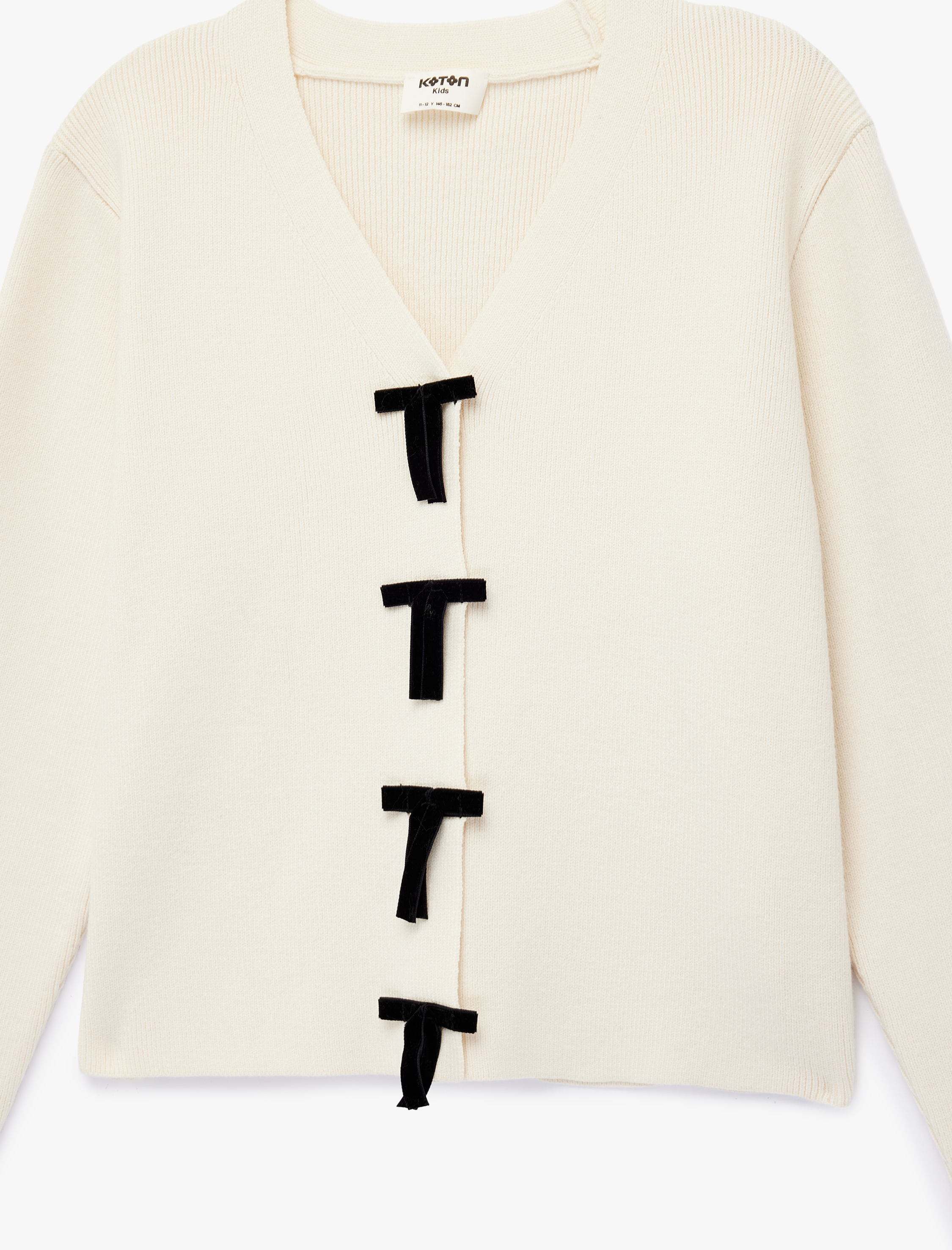  Kız Çocuk Uzun Kollu V Yaka Fiyonklu Triko Hırka